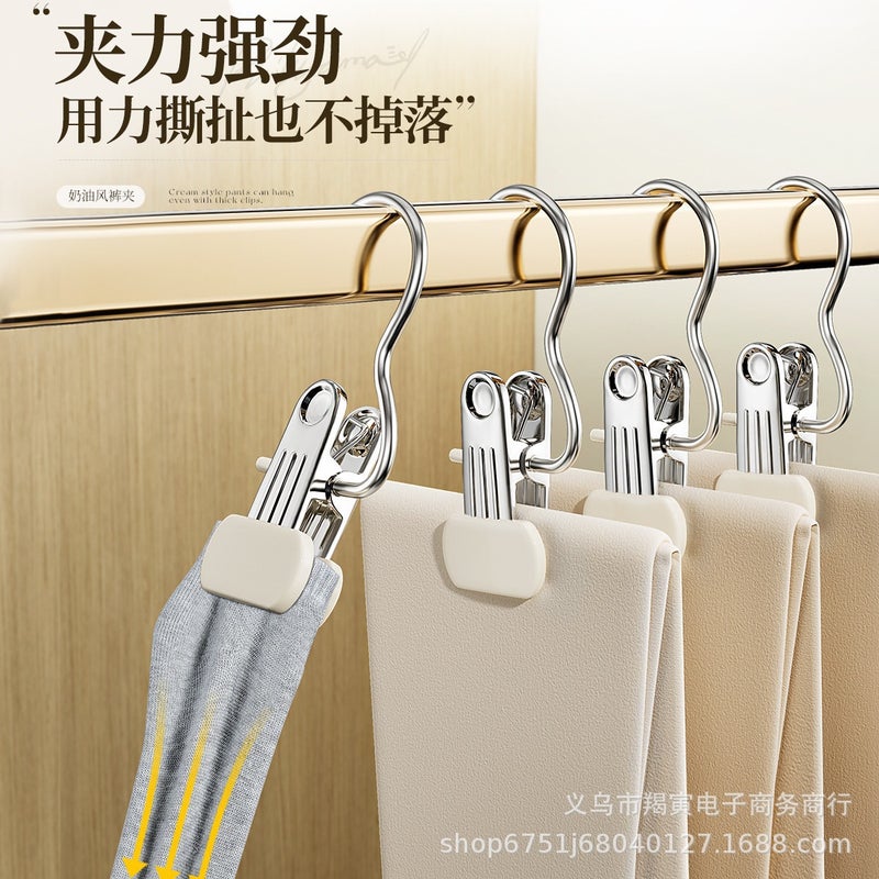 Trouser Clip Household Traceless Strong Stainless Steel Multifunctional Clothes Clip With Hook Clothes Clip Single Wide Mouth Clip - Image 4